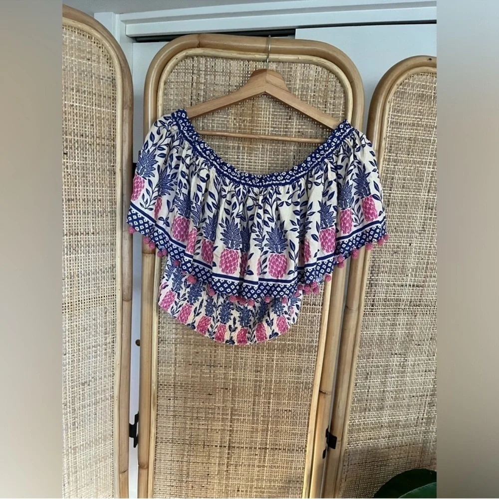 FARM Rio Off The Shoulder Crop Ruffle Blouse - Picture 11 of 11